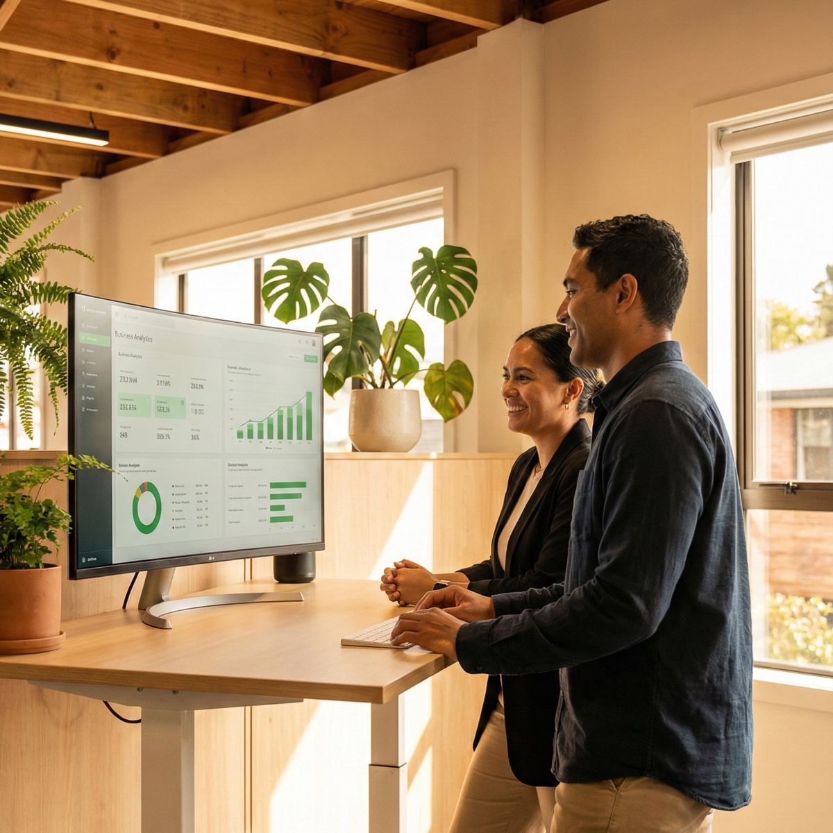 Collaborative team reviewing analytics and growth data